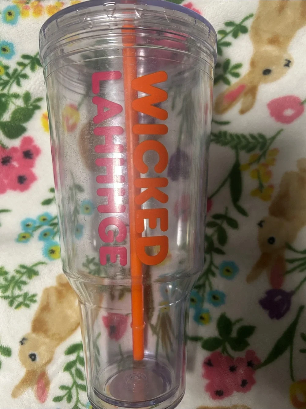 40oz Dunkin Wicked Lahhhige Double-Wall Clear Tumbler with Orange Straw